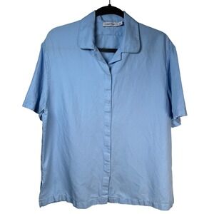 Calvin Klein Luxe Linen Cotton Blend Hidden Placket Camp Shirt M Large Coastal